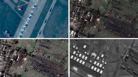 Các bức ảnh NATO công bố hôm 10-04 cho thấy Nga đang tập trung 40.000 quân và số lượng lớn máy bay chiến đấu, trực thăng và tăng-thiết giáp ở khu vực biên giới giữa 2 nước