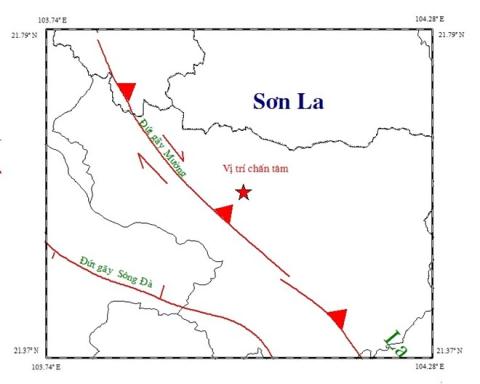 Bản đồ khu vực xảy ra động đất 3,2 độ richter lúc 20h23.