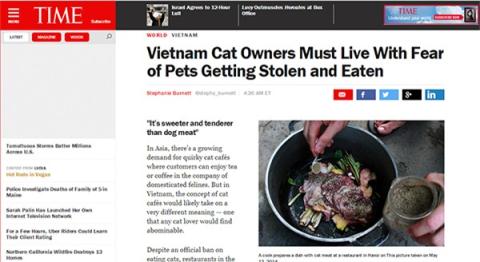 Bài viết từ thịt mèo Việt Nam trên tạp chí Time.
