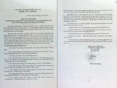 Báo cáo của đoàn công tác trong ngày làm việc 10/8/2012 gửi tới ông Bùi Khắc Kiên