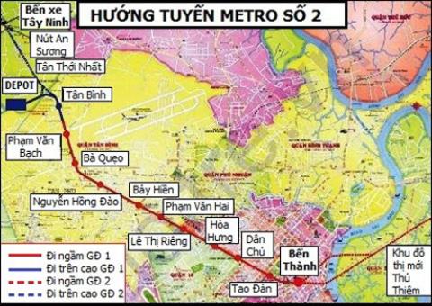 Sơ đồ tuyến metro số 2 tại TP HCM. Ảnh: BQL Đường sắt đô thị TP HCM.