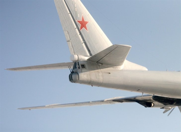 Phía đuôi máy bay ném bom chiến lược Tupolev Tu-95 của Nga trong đợt diễn tập. Ảnh của Quân đội Na Uy.
