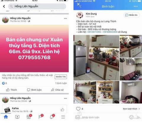 Các trường hợp rao bán nhà ở xã hội trên Facebook bị Sở Xây dựng tỉnh Bình Định yêu cầu gỡ bỏ.